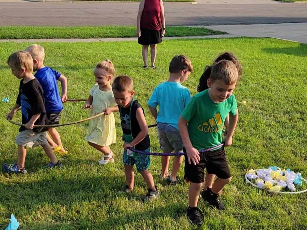 kids playing with hula hoops