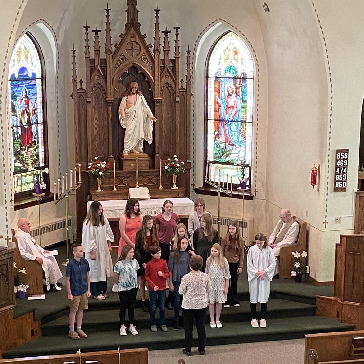 group of pre-teens at the front of church